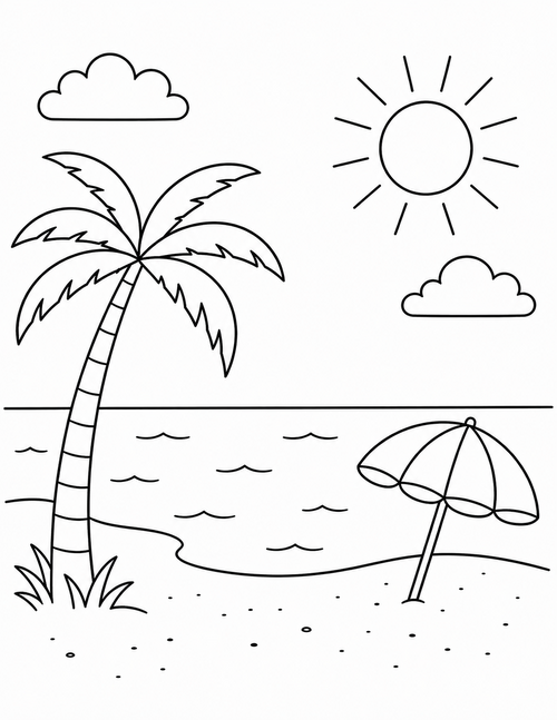 Beach printable coloring page
