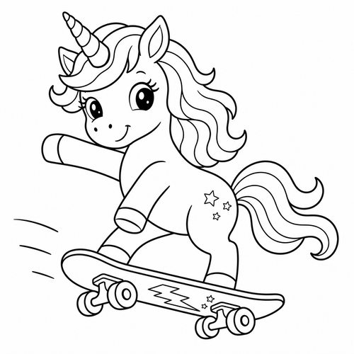 Unicornskateboard printable coloring page
